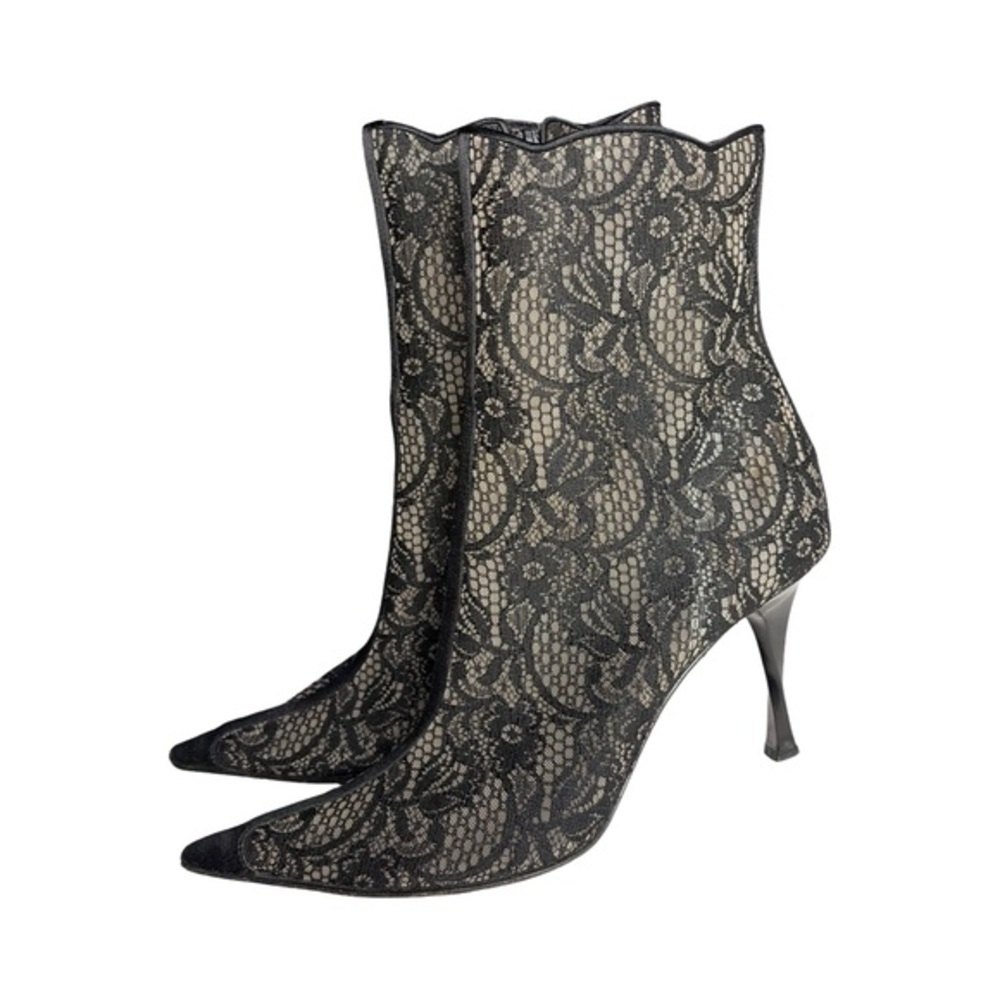 Casadei Satin Trimmed  Black Lace Ankle Boots